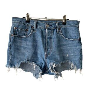 Levi's 501 High Rise Distressed Denim Medium Wash Casual Cutoff Shorts Blue 29